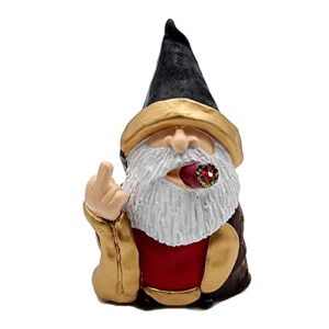 Hefaxi Funny Garden Gnome Statue,Middle Finger Smoking Wizard Gnome,Cool Old Wizard Christmas Man with White Beard,6.3inch Naughty Garden Sculpture Decoration