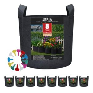 jeria 8-pack 10 gallon grow bags, aeration fabric pots with handles, heavy duty thickened nonwoven grow pots with 8 pcs plant labels