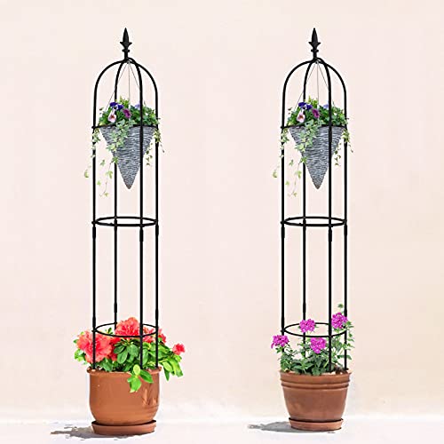 Garden Obelisk Trellis for Climbing Plants, Rustproof Plastic Coated Metal Plant Support, Garden Tower Trellis Indoor Potted Plant, Tomato Plant Cage for Support Rose, Vegetable Vines(2 Pack)