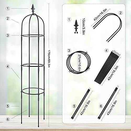 Garden Obelisk Trellis for Climbing Plants, Rustproof Plastic Coated Metal Plant Support, Garden Tower Trellis Indoor Potted Plant, Tomato Plant Cage for Support Rose, Vegetable Vines(2 Pack)