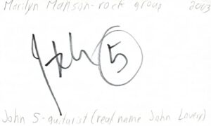 john lowery john 5 guitarist marilyn manson rock band signed index card jsa coa