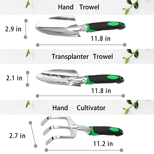 Garden Tool Set, Gardening Trowels Garden Shovels and Hand Rake Cultivator 3 Piece Gardening Gifts Heavy Duty Outdoor Tools with Non-Slip Handle, Gardening Tools for Planting Digging