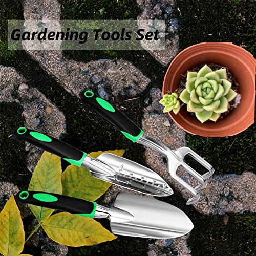 Garden Tool Set, Gardening Trowels Garden Shovels and Hand Rake Cultivator 3 Piece Gardening Gifts Heavy Duty Outdoor Tools with Non-Slip Handle, Gardening Tools for Planting Digging