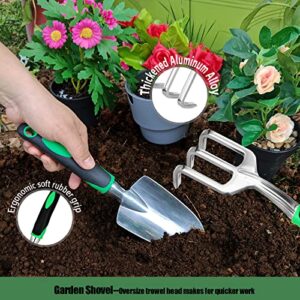 Garden Tool Set, Gardening Trowels Garden Shovels and Hand Rake Cultivator 3 Piece Gardening Gifts Heavy Duty Outdoor Tools with Non-Slip Handle, Gardening Tools for Planting Digging