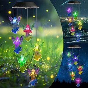 toodour solar wind chimes, color changing angel wind chimes, led decorative mobile, waterproof outdoor wind chime lights for garden, patio, window, porch