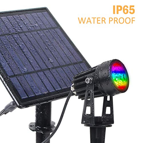 T-SUN RGB Solar Spotlights Outdoor, 5W Solar Lights with 4 Pack Headlights, IP65 Waterproof Color Changing Spot Lights Outdoor Security Wall Lights for Garden, Yard, Driveway, Pool Area(RGB)