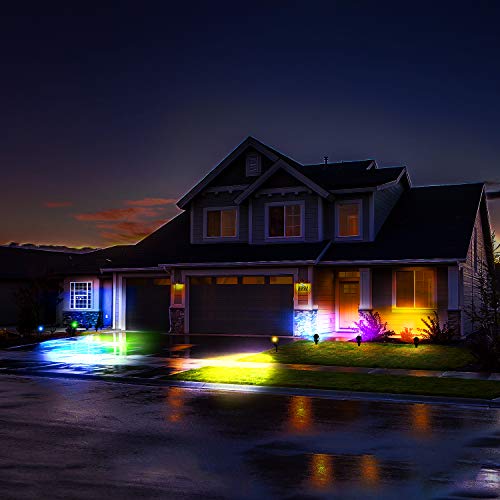 T-SUN RGB Solar Spotlights Outdoor, 5W Solar Lights with 4 Pack Headlights, IP65 Waterproof Color Changing Spot Lights Outdoor Security Wall Lights for Garden, Yard, Driveway, Pool Area(RGB)