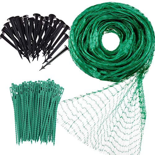 Garden Netting Anti Bird Protection Net 4M x 10M / 13Ft x 33Ft Green Garden Plant Netting Fruit Trees Netting with 20 Tacks and 50 Ties