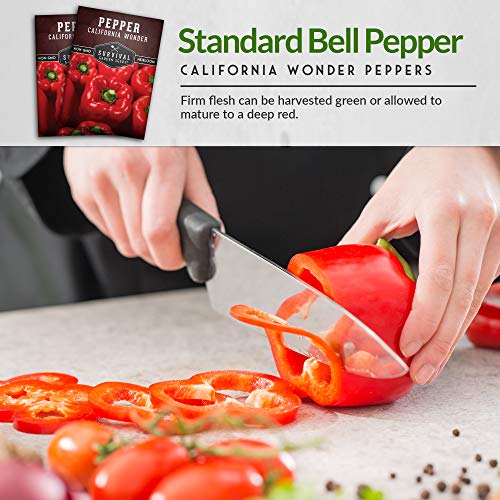 Survival Garden Seeds - California Wonder Pepper Seed for Planting - Packet with Instructions to Plant and Grow Sweet Red Bell Peppers in Your Home Vegetable Garden - Non-GMO Heirloom Variety