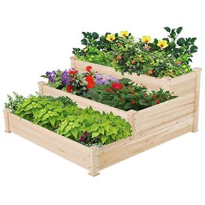 yaheetech 3 tier raised garden bed outdoor elevated flower box wooden vegetables growing planter 47 x 47 x 22in for backyard/patio/gardener