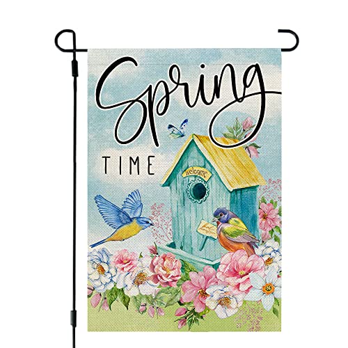 CROWNED BEAUTY Spring Time Garden Flag Floral 12x18 Inch Double Sided for Outside Birds Burlap Small Yard Holiday Decoration CF751-12