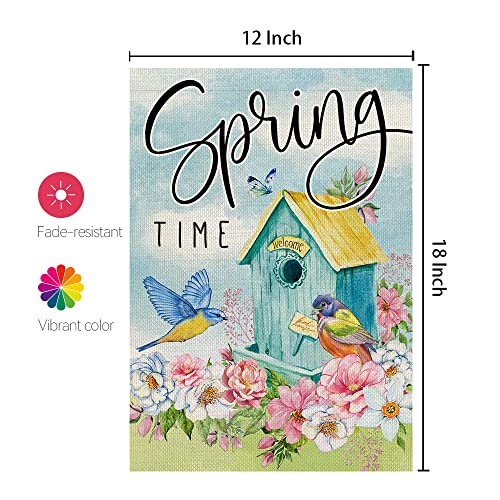 CROWNED BEAUTY Spring Time Garden Flag Floral 12x18 Inch Double Sided for Outside Birds Burlap Small Yard Holiday Decoration CF751-12