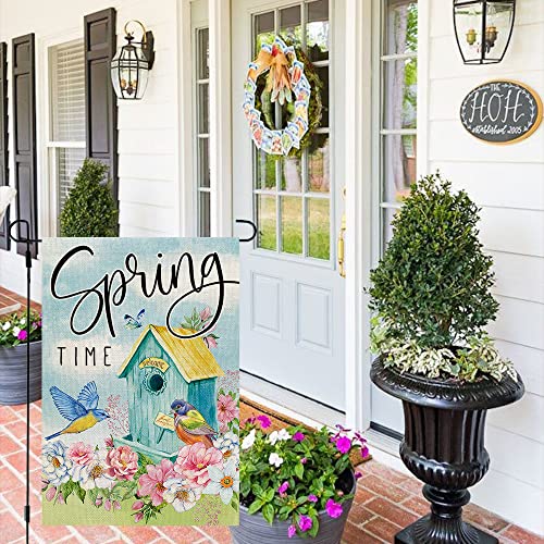 CROWNED BEAUTY Spring Time Garden Flag Floral 12x18 Inch Double Sided for Outside Birds Burlap Small Yard Holiday Decoration CF751-12