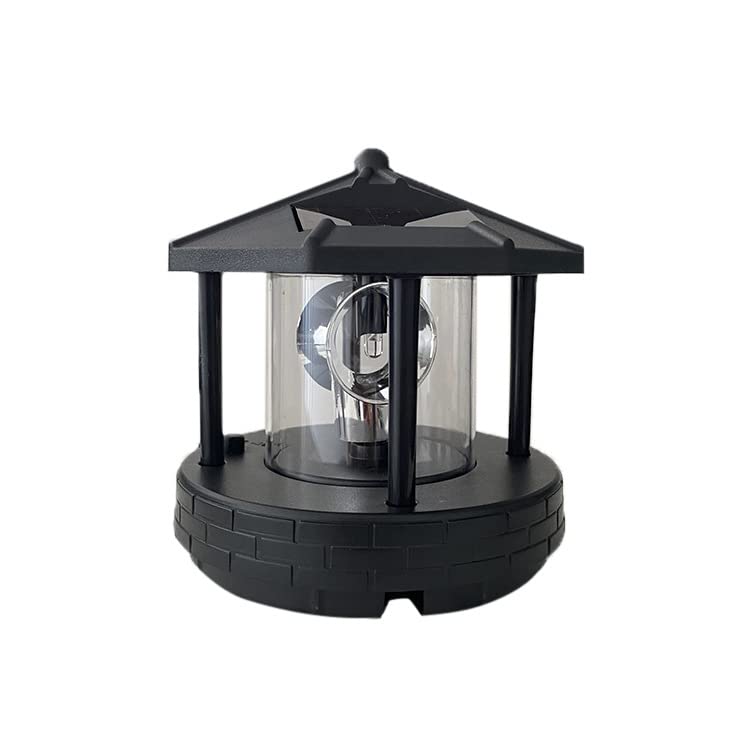 Enajucy 6x7inch Solar Lighthouse Rotating Light - 360 Degree Light Houses LED Lamp for Yard, IP65 Waterproof Durable Lamps Towers Lights for Outdoor Garden Pathway Patio (Black -Large - Style A)