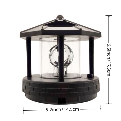 Enajucy 6x7inch Solar Lighthouse Rotating Light - 360 Degree Light Houses LED Lamp for Yard, IP65 Waterproof Durable Lamps Towers Lights for Outdoor Garden Pathway Patio (Black -Large - Style A)