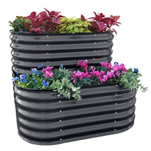 vego garden cascading raised garden planter box outdoor metal galvanized gardening bed for vegetables herb & flower, modern gray