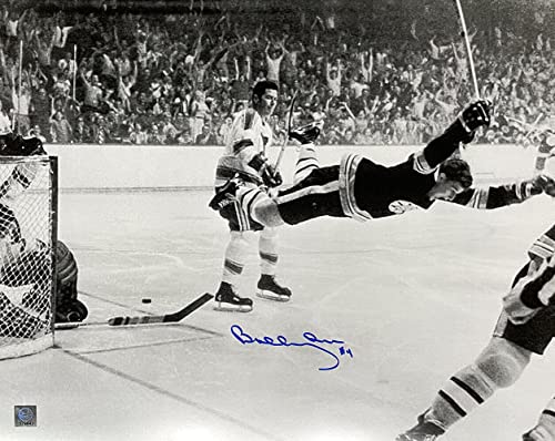 Bobby Orr Signed Boston Bruins 16x20 Flying Goal Hockey Photo GNR - Autographed NHL Photos