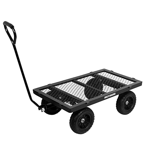 BILT HARD 880 lbs 10" Flat Free Tires Steel Garden Cart with 180° Rotating Handle and Removable Sides, 4 Cu.Ft Capacity Heavy Duty Garden Carts and Wagons