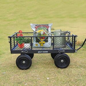 BILT HARD 880 lbs 10" Flat Free Tires Steel Garden Cart with 180° Rotating Handle and Removable Sides, 4 Cu.Ft Capacity Heavy Duty Garden Carts and Wagons