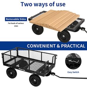 BILT HARD 880 lbs 10" Flat Free Tires Steel Garden Cart with 180° Rotating Handle and Removable Sides, 4 Cu.Ft Capacity Heavy Duty Garden Carts and Wagons