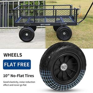 BILT HARD 880 lbs 10" Flat Free Tires Steel Garden Cart with 180° Rotating Handle and Removable Sides, 4 Cu.Ft Capacity Heavy Duty Garden Carts and Wagons