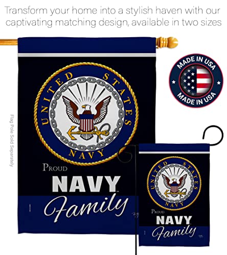 Breeze Decor Navy Proudly Family Garden Flag - Armed Forces USN Seabee United State American Military Veteran Retire Official - House Decoration Banner Small Yard Gift Double-Sided Made In USA