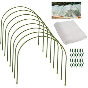 greenhouse hoop kit, 8pcs 20″x 16.7″ garden hoops for raised beds, 6.6ft x 13ft plant cover netting with clamps clips, rust free steel grow tunnel support frame for outdoor farm low growing plant