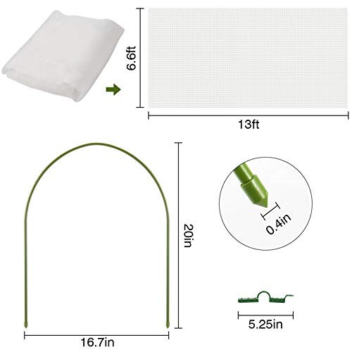 Greenhouse Hoop Kit, 8pcs 20"x 16.7" Garden Hoops for Raised Beds, 6.6ft x 13ft Plant Cover Netting with Clamps Clips, Rust Free Steel Grow Tunnel Support Frame for Outdoor Farm Low Growing Plant