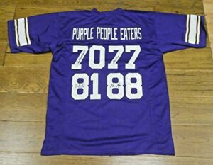 purple people eaters signed vikings football jersey with jsa sticker no card