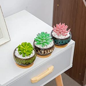 LAMDAWN Cute Ceramic Succulent Garden Pots, Planter with Drainage and Attached Saucer, Set of 5 -Plants Not Included (Round)