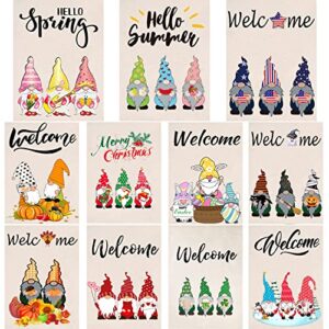 cdlong gnome seasonal garden flag set of 11-vertical double sided 12.5 x 18 inch yard flag,spring welcome easter rustic flag for indoor outdoor holiday decorations