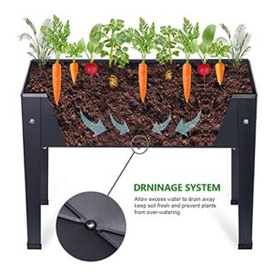 VEOAY Piksedo Raised Garden Bed, Elevated Planter Metal Plant Box with Legs Standing Garden Stand Drainage Holes Frosted Black