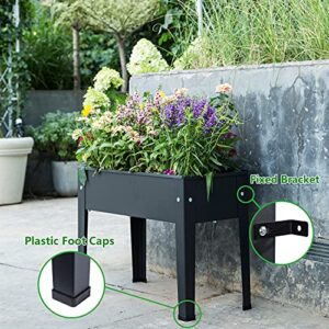 VEOAY Piksedo Raised Garden Bed, Elevated Planter Metal Plant Box with Legs Standing Garden Stand Drainage Holes Frosted Black