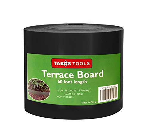 TABOR TOOLS Terrace Board, Landscape Edging Coil, Grass Barrier, Bender Board, Garden Liner,1/25" = 0.04" Inch Thin, 5 Inch High. ES24. (Black, 60 Ft)