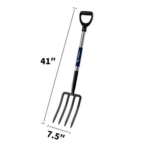 Mujocooker 4-Tine Spading Digging Fork, Garden Digging Spading Fork Forged Steel with D-Grip Handle 41“