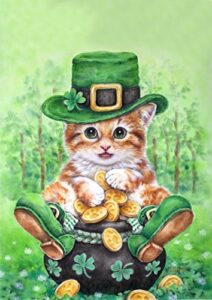 toland home garden 1010806 clover kitty st patricks day garden flag 28×40 inch double sided for outdoor st pats house yard decoration