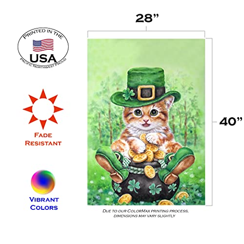 Toland Home Garden 1010806 Clover Kitty St Patricks Day Garden Flag 28x40 Inch Double Sided for Outdoor St Pats House Yard Decoration