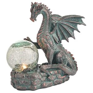 teresa’s collections garden sculptures & statues, solar dragon outdoor statues figurines, resin bronze gothic decor lawn ornaments for patio table deck balcony yard decorations, 8.9 inch