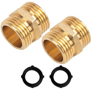 hourleey garden hose adapter, 3/4 inch solid brass hose connectors, 2 pack hose connector with 2 extra washers (male to male)