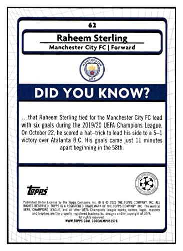 RAHEEM STERLING 2021-22 Topps Merlin Chrome UEFA League #62 NM+-MT+ Soccer