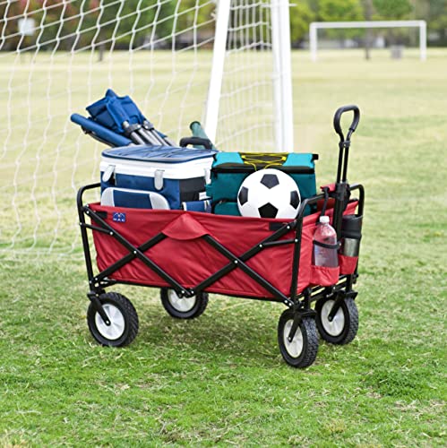 Mac Sports Heavy Duty Steel Frame Collapsible Folding 150 Pound Capacity Outdoor Camping Garden Utility Wagon Yard Cart, Red