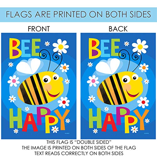 Toland Home Garden 1112312 Bee Happy Spring Flag 12x18 Inch Double Sided Spring Garden Flag for Outdoor House Positive Flag Yard Decoration