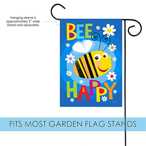 Toland Home Garden 1112312 Bee Happy Spring Flag 12x18 Inch Double Sided Spring Garden Flag for Outdoor House Positive Flag Yard Decoration