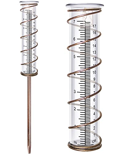 X-PREK 7" Vintage Brown Glass Rain Gauge Outdoor, Easy to Read Detachable Glass Rain Gauges for Yard Garden Lawn Decor