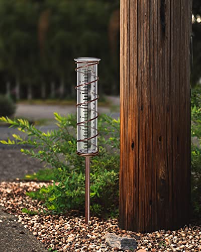 X-PREK 7" Vintage Brown Glass Rain Gauge Outdoor, Easy to Read Detachable Glass Rain Gauges for Yard Garden Lawn Decor