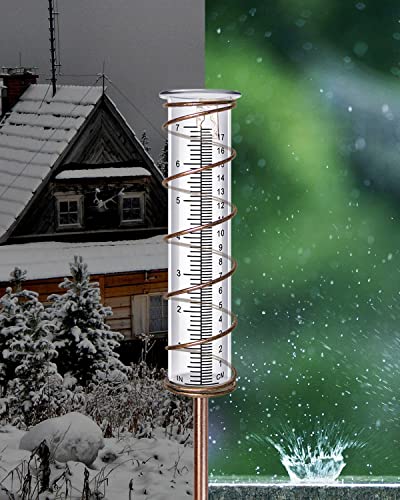 X-PREK 7" Vintage Brown Glass Rain Gauge Outdoor, Easy to Read Detachable Glass Rain Gauges for Yard Garden Lawn Decor