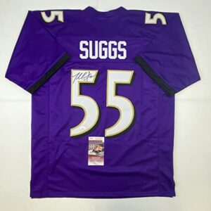 Autographed/Signed Terrell Suggs Baltimore Purple Football Jersey JSA COA