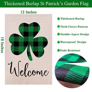 HUGSVIK Burlap St. Patrick's Day Garden Flag 12 x 18, Rustic Shamrock St. Patrick’s Decorations Outdoor Flag, Double-sided Lucky Clovers Welcome Garden Flag for St. Patrick’s Day Summer Yard Garden