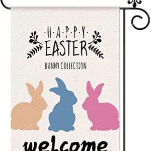 Easter Garden Flag, Double Sided Vertical Burlap Mini Flag for Garden Yard House, Happy Easter Outdoor Bunny Rabbit Welcome Small Flag, Farmhouse Outside Holiday Decorative Decoration, 12x18 Inch