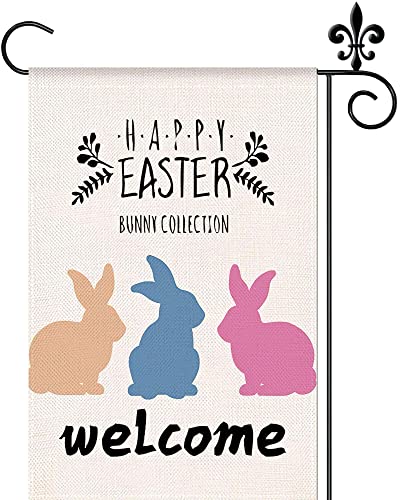 Easter Garden Flag, Double Sided Vertical Burlap Mini Flag for Garden Yard House, Happy Easter Outdoor Bunny Rabbit Welcome Small Flag, Farmhouse Outside Holiday Decorative Decoration, 12x18 Inch